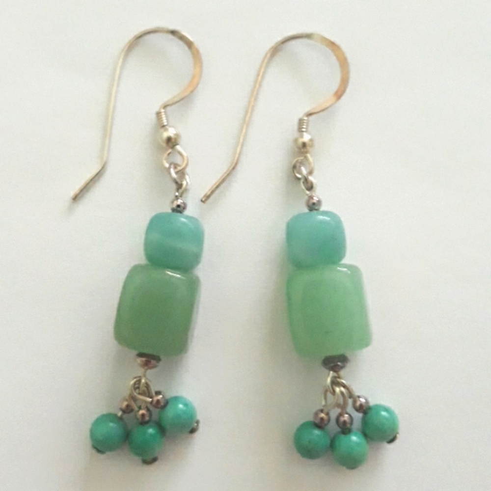NWOT Amazonite, Aventurine & Turquoise Dangle Sterling Silver Earrings